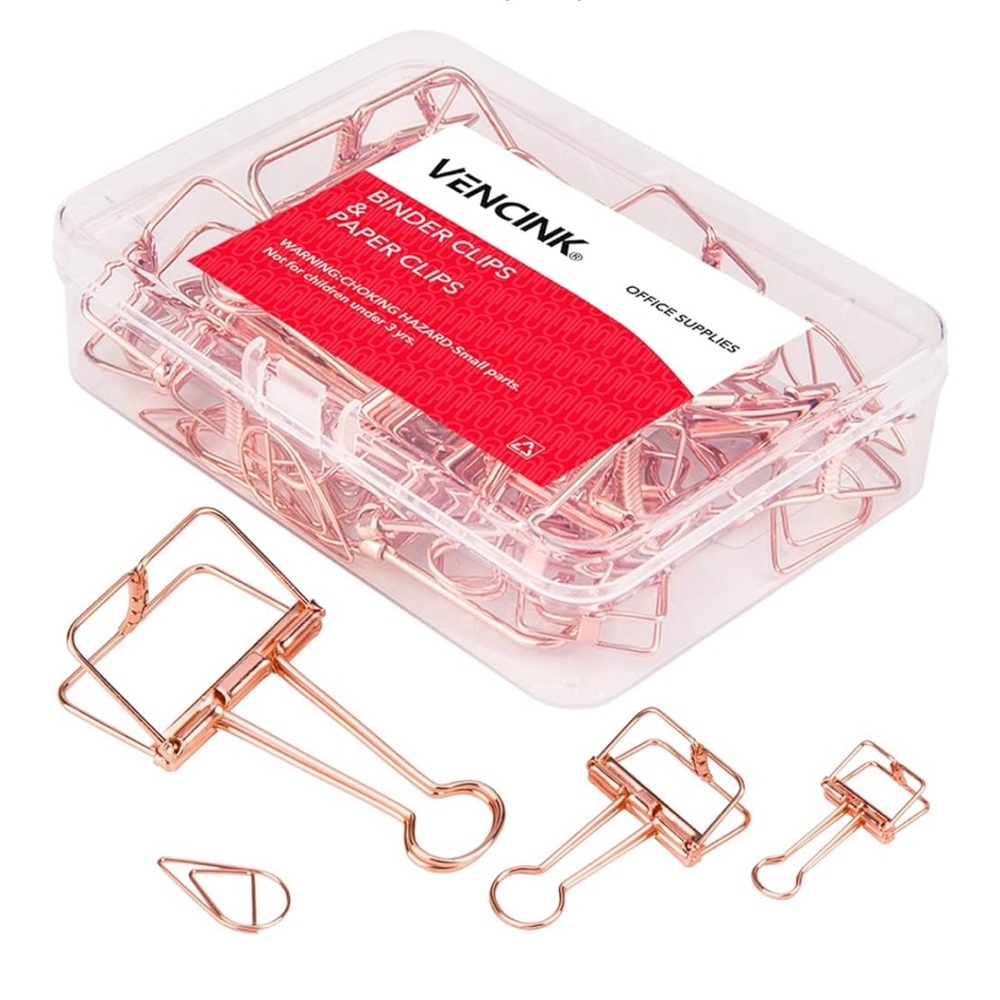 NWT Vencink Rose Gold Binder Clips Set